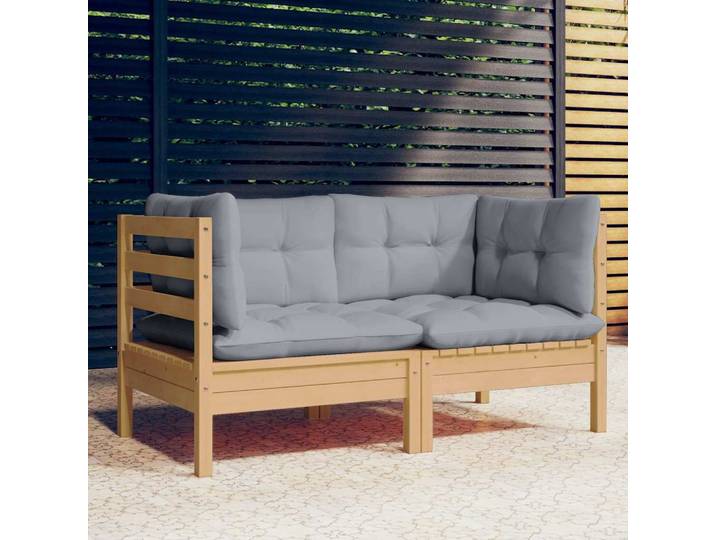 vidaXL 2-Sitzer-Gartensofa mit Grauen Kissen Massivholz Kiefer