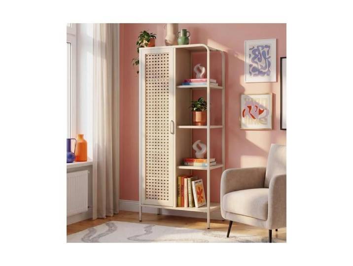 Etagère industrielle en métal grillagé beige 1 porte 4 cases HERA