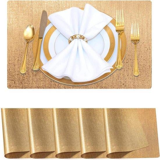 Famanu placemats set van 6 - Rond - Goud - Antislip - Hittebestendig
