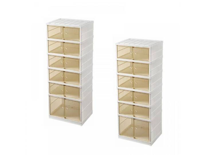 LVHCMFOHM Lot de 2 Meuble à Chaussures Pliable/Empilable - Armoire à Chaussures avec Portes Transparente - 44x34 5x117 cm - Blanc