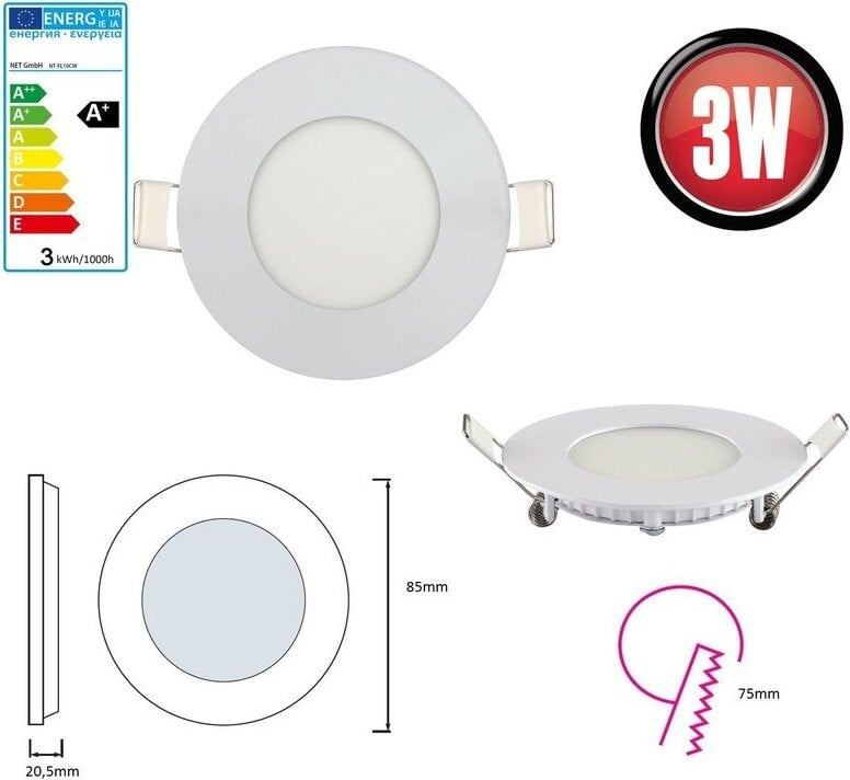 Braytron LED paneelverlichting rond warm wit 3000K 5x 3W