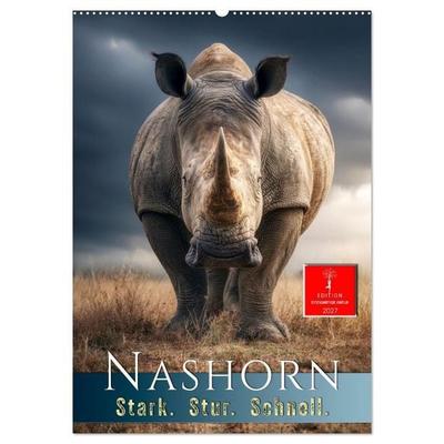Nashorn - Stark. Stur. Schnell. (Wandkalender 2027 DIN A2 hoch), CALVENDO Monatskalender