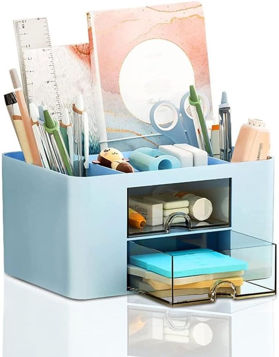 Multifunctionele Desk Organizer met Lade, 7 Compartimenten, Blauw