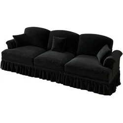 STILVORA Sofa 3-Sitzer Chenille Schwarz 83x272x93 cm, Abnehmbarer Rüschenfaltenrock, Modulare Gestaltung, Flexibles Design