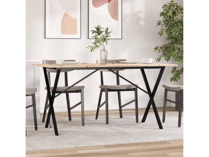 HEFZGDB Esstisch X-Gestell 160x80x75 cm Massivholz Kiefer und Stahl mit robuster Tischplatte für Stabilität und Langlebigkeit im rustikalen Design