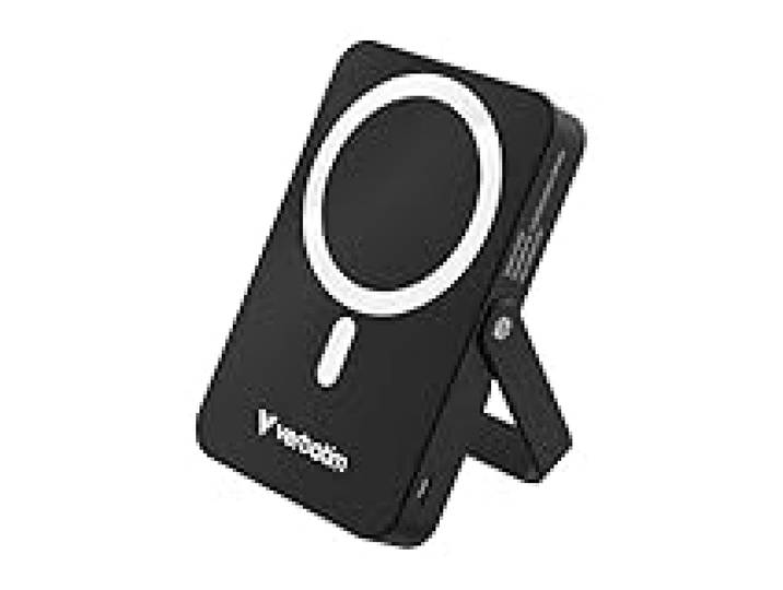 Verbatim Charge 'n' Go MagSafe Powerbank 10 000 mAh Noir 15 W magnétique – Fonction de Charge Rapide PD 22 W Affichage LED et Support Pliable pour iPhone 16/15/14/13/12 Pro/Pro Max – Câble USB-C