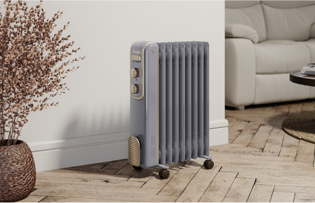 Swan Retro 2000W Electric Radiator Space Heater Grey 65cm H X 14.5cm W X 44cm D