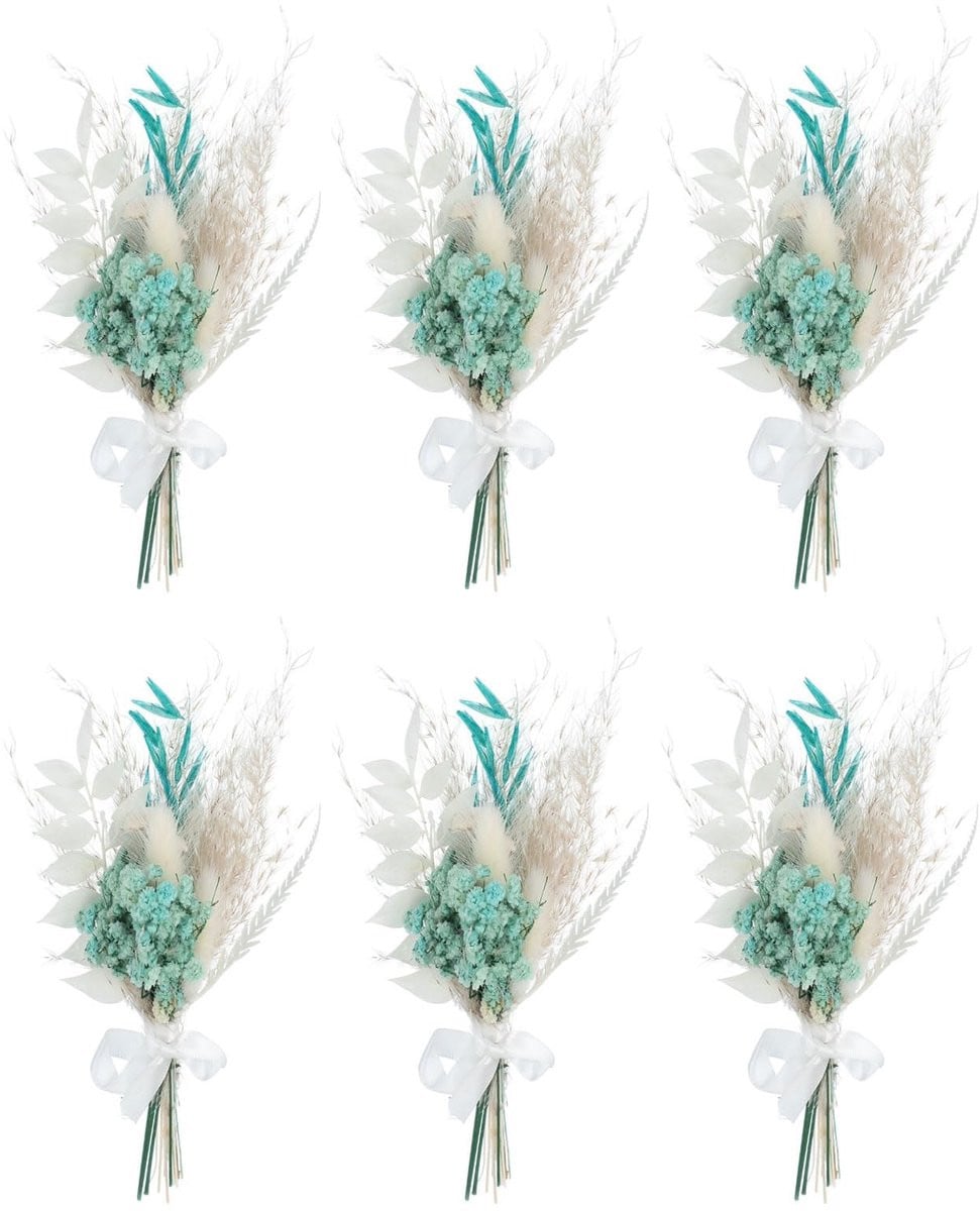 Omgoods Mini Droogbloemen Boeket, 6 stuks in blauwe en groene tinten