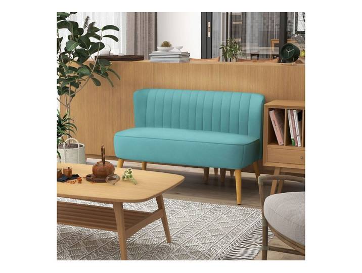 HOMCOM 2-Sitzer Zweisitzer, Loveseat mit Leinenoptik, Doppelsofa mit Holzbeine, Couch 1 Teile, Grün 117 x 56,5 x 77 cm