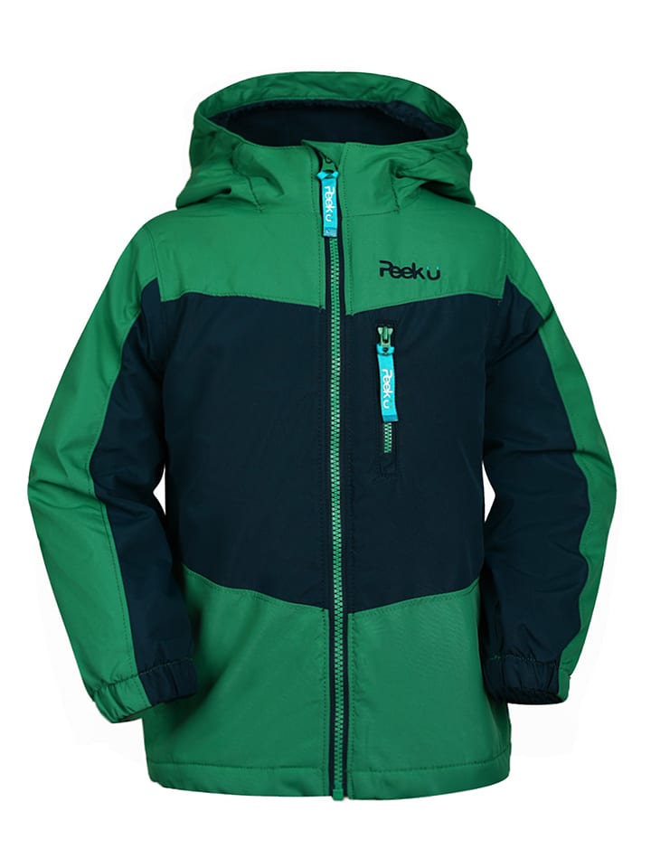 Peek U Leicht gefleecte-Regenjacke "Atlas" in Dunkelblau/ Grün - 116