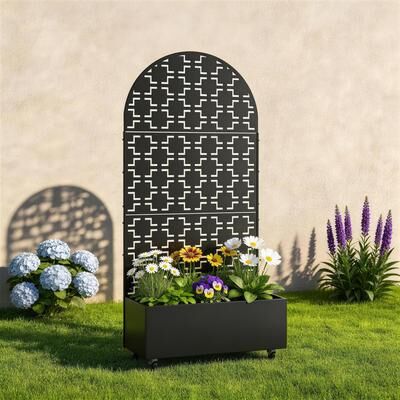 Uixe Arched Decorative Metal Privacy Screen with Planter Box Wheels