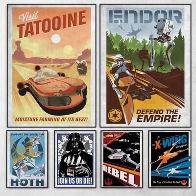 Uplift Essentials Galactic Propaganda Retro Poster Tatooine Planet Space Travel Canvas Art Sci Fi Movie Picture For Home Decor style 2 12x16 In