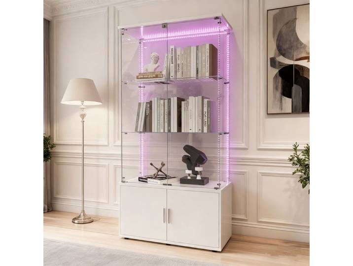 Vitrine en verre - Vitrine salon - LED intégrée - 3 étagères - Armoire