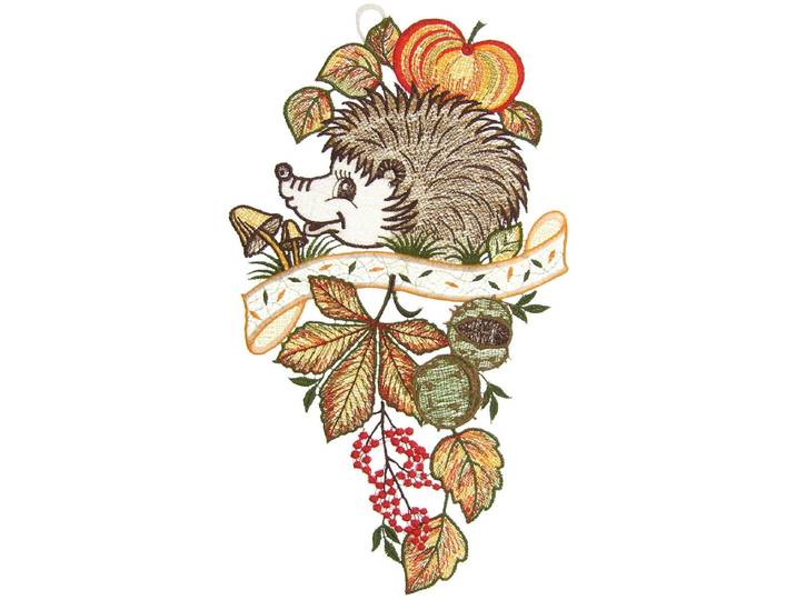 Fensterbild Fensterbild Herbstigel farbig , bunt, B:19cm H:35cm, Polyester, W. REUTER & SOHN - PLAUENER SPITZE, Fensterbilder, Fensterbild