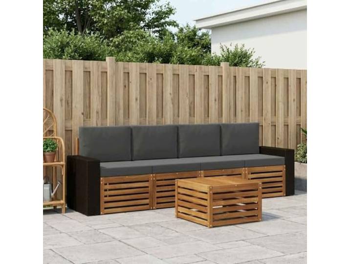 HFMDRMU Gartenmöbel Set massiv Holz, Outdoor-Sofagarnitur mit Kissen 5-teilig, modulares Sofa aus Akazienholz in Natur und Anthrazit für Garten und Terrasse
