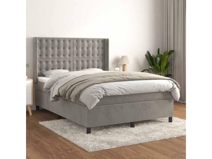 WXGTBKPR Boxspringbett mit Matratze & Topper 140x200 cm, Samt Hellgrau Inklusive Taschenfederkern, Höhenverstellbares Kopfteil, Stabiles Lärchenholz