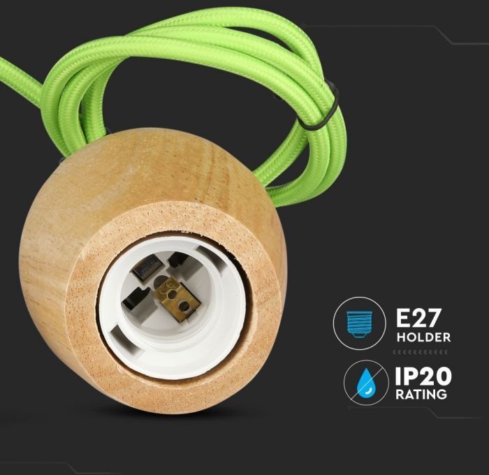 V-Tac Vt-7778-Gn Lampadario Portalampada Led In Legno Noce + Cavo Verde 1 Metro - 3725