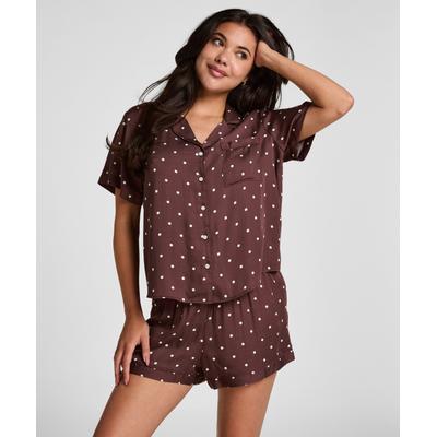Pyjama HUNKEMÖLLER "Pyjama Short Satin", Damen, Gr. M, braun, 70% Viskose, 30% Lyocell, Homewear-Sets Pyjama
