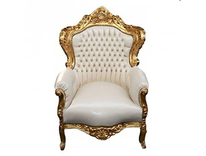 Casa Padrino Barock Sessel King Creme/Gold - Barock Sessel in Lederoptik