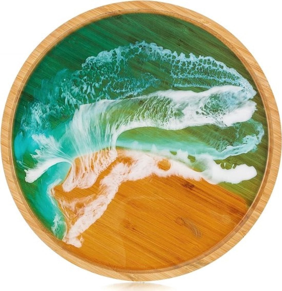 Rond bamboe dienblad met oceaanpatroon van hars voor decoratie in de woonkamer, keuken of badkamer