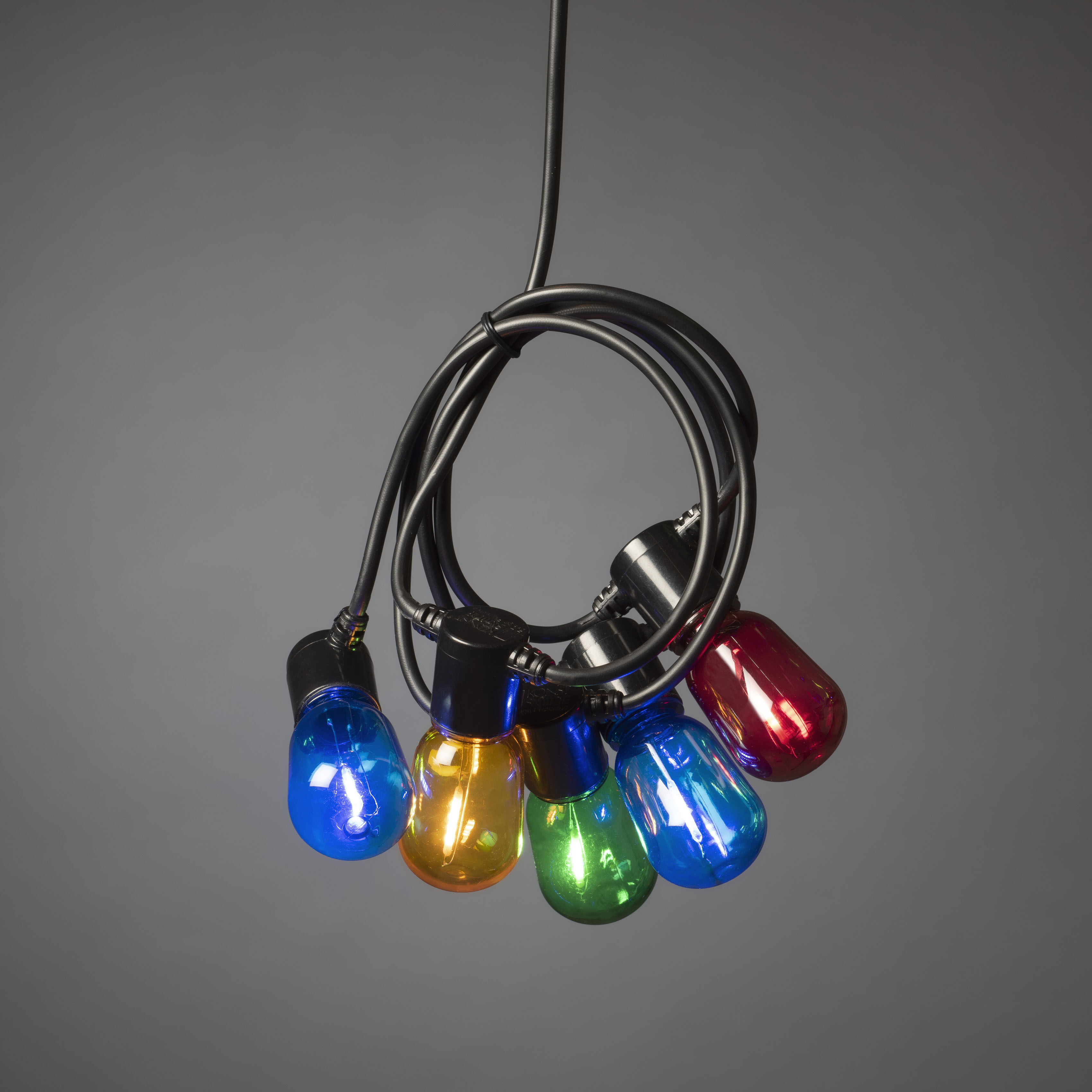 KONSTSMIDE LED-Lichterkette "Weihnachtsdeko aussen", schwarz, Dioden 20 Stk. Flammen 20 Stk., Gesamtlänge 14,75m, Lichterketten, LED Biergartenkette, bunt, 20 bunte Birnen / 40 warm weiße Dioden, LED-Lichterkette