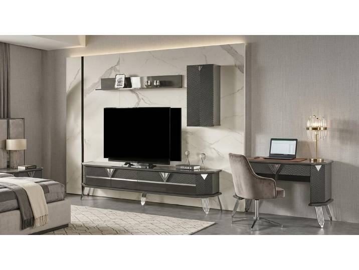 Xlmoebel Wohnwand TV Möbel Wohnzimmer Stil modern schwarz Konsole Metall praktisch, (3-St., 3-tlg)