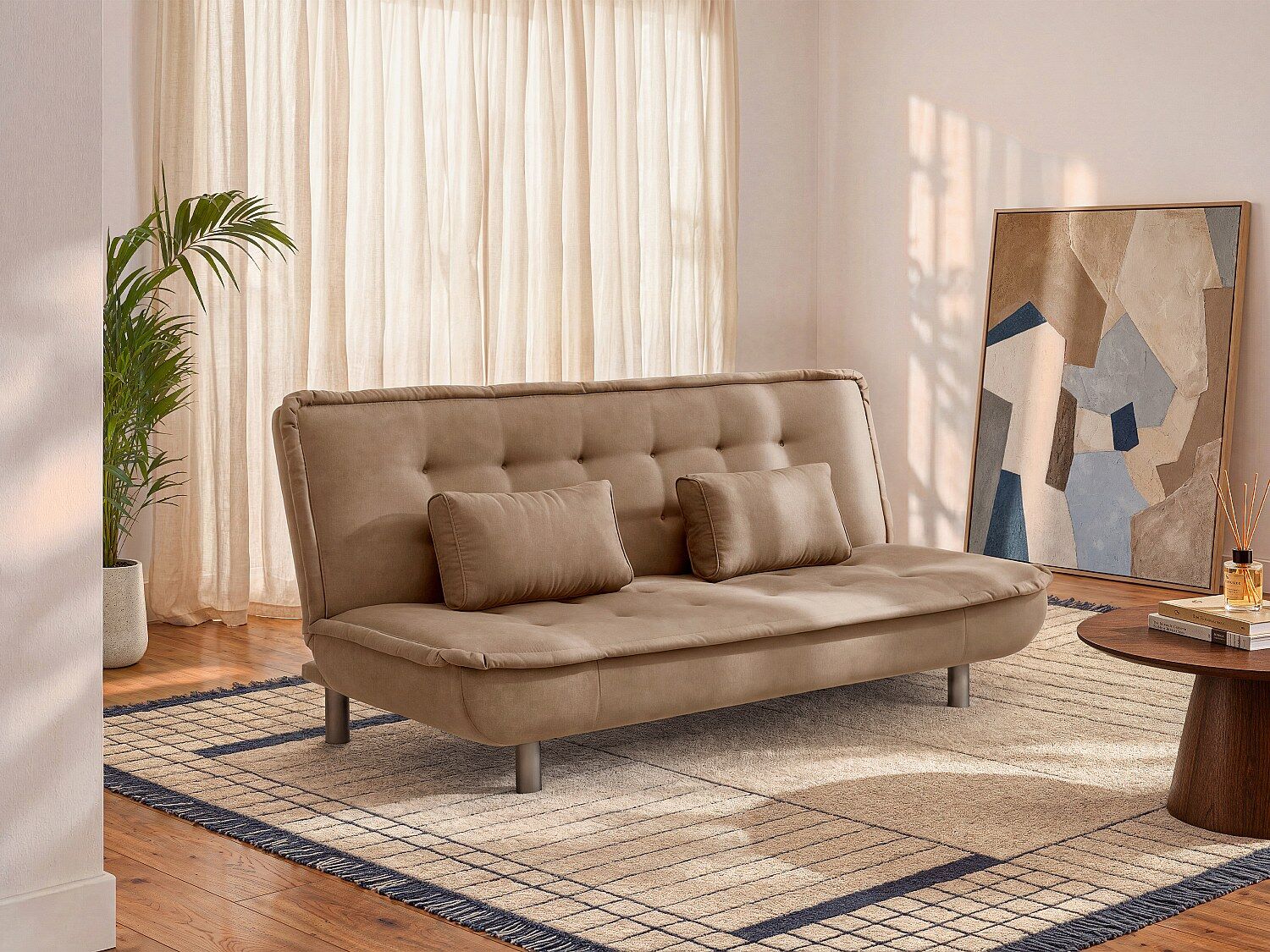 Unique Sofá cama clic-clac de 3 plazas en tela - Caramelo - MISHAN