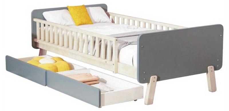 Einzelbett - Kinderbett und Bettgestell für eine Person mit Metallrahmen und Stoffkopfteil