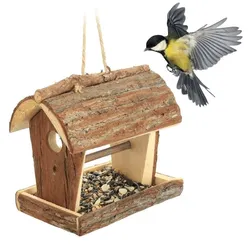 Relaxdays Holz Vogelfutterhaus zum Aufhängen Braun