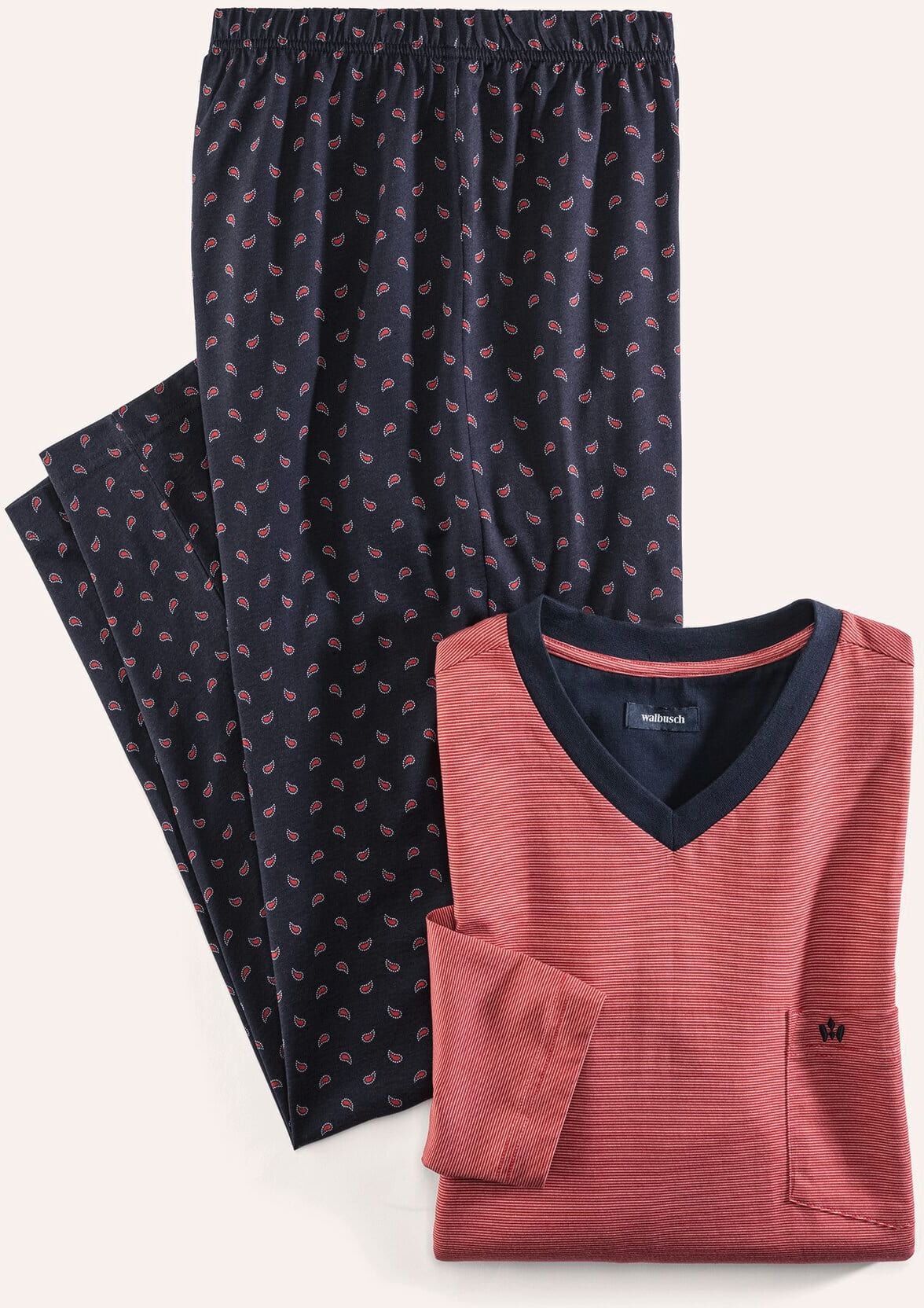 Walbusch V-Pyjama Maritim, , Farbe Rot, 56, atmungsaktive Baumwolle leicht & bequem Herren