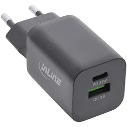 INLINE Power Delivery + Quick Charge USB Netzteil, 33W, USB-A + USB-C, schwarz