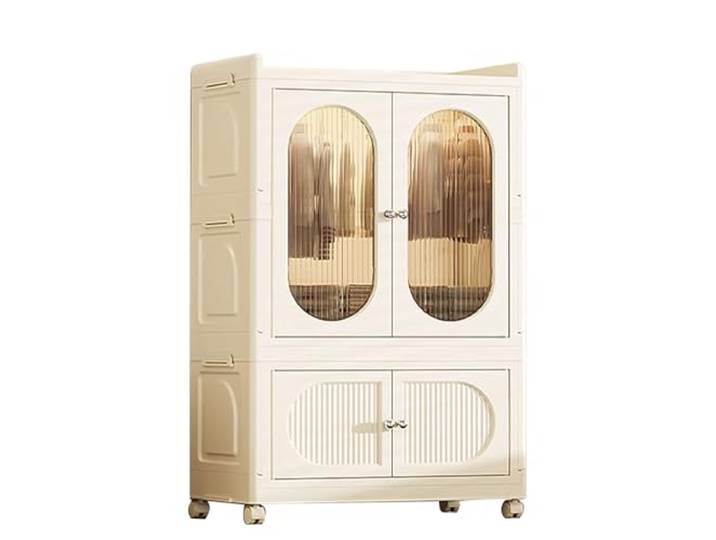 JHGFVDX Klappbarer Kleiderschrank, Hergestellt aus PP, Platten. Magnetische obere und untere Türen. Trans(70 * 37 * 111cm)