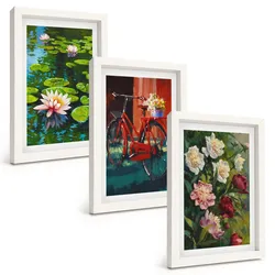 BILDER SET 3er Set - 20x30 cm Weißer Rahmen - Lilien im Garten, bunte Blumen