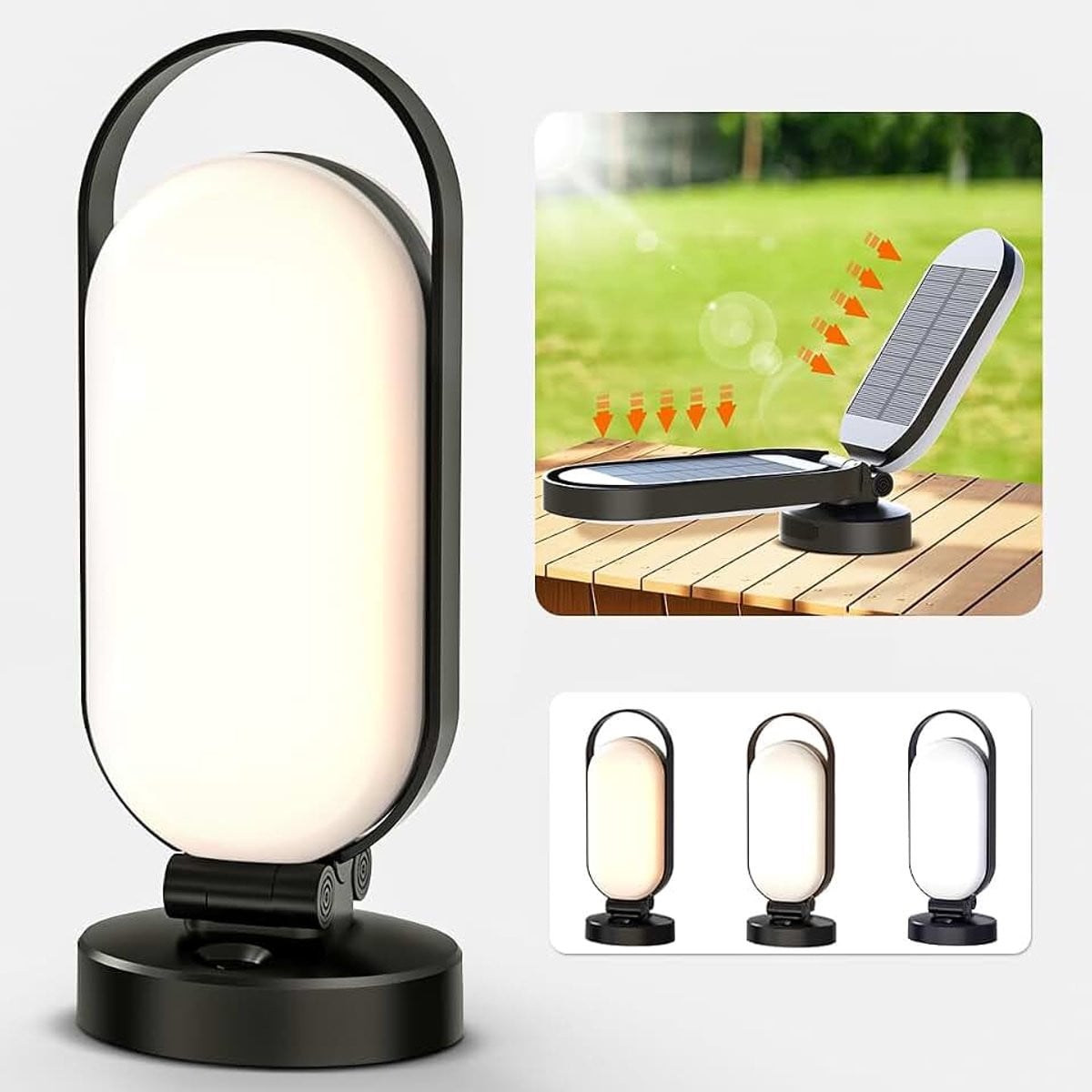 Bravzurg Campinglamp op zonne-energie, 5000mAh dimbare LED campinglantaarn, Zwart