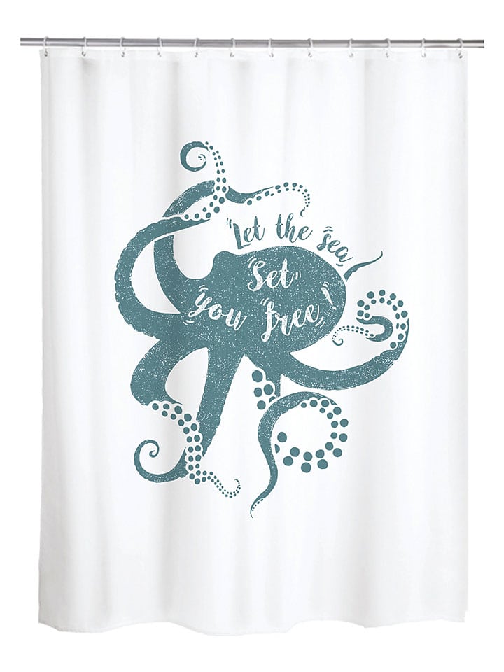Ornami Duschvorhang ''Kraken'' in Weiß/ Blau - (L)180 x (B)200 cm - onesize
