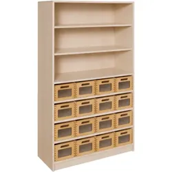 Korpus-Regal mit Materialkästen und offenen Fächern