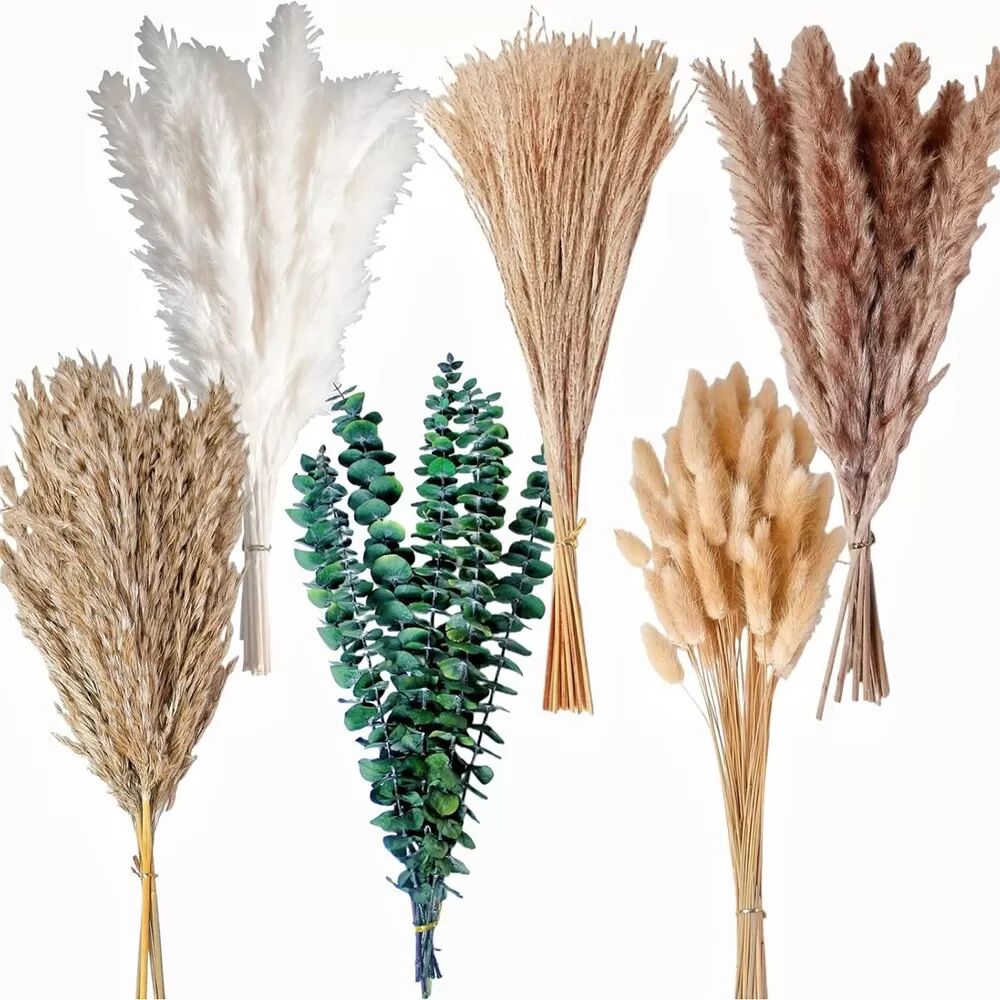 INF 110 Stiele Trockenblumenstrauß – Pampasgras, Schilf & Eukalyptus Arrangement
