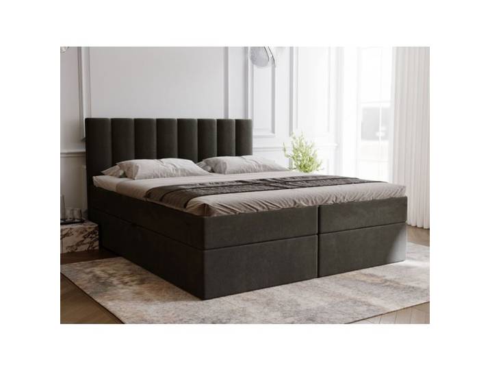 Lit complet - avec matelas - lit adulte - velours - gris - Mocca 140x200