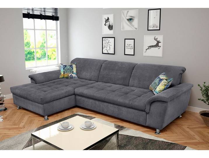 DOMO collection Ecksofa FRANZI 278x170x81 cm, Steppung im Sitzbereich, L-Form, ohne Funktion, Chenille, dunkelgrau