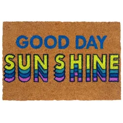 Relaxdays Fußmatte Kokos "Good Day Sunshine" Blau,Gelb,Hellbraun