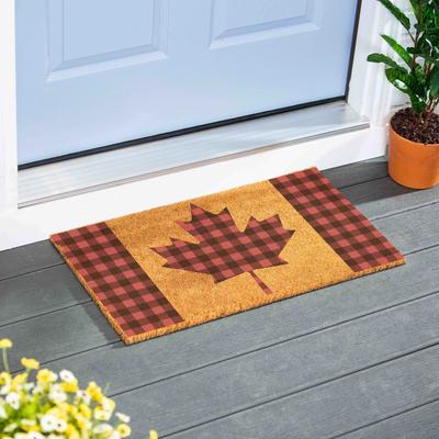 Evergreen "Buffalo Check Maple Leaf Coir Door Mat, 28"" x 16"" - 28"" x 16"""