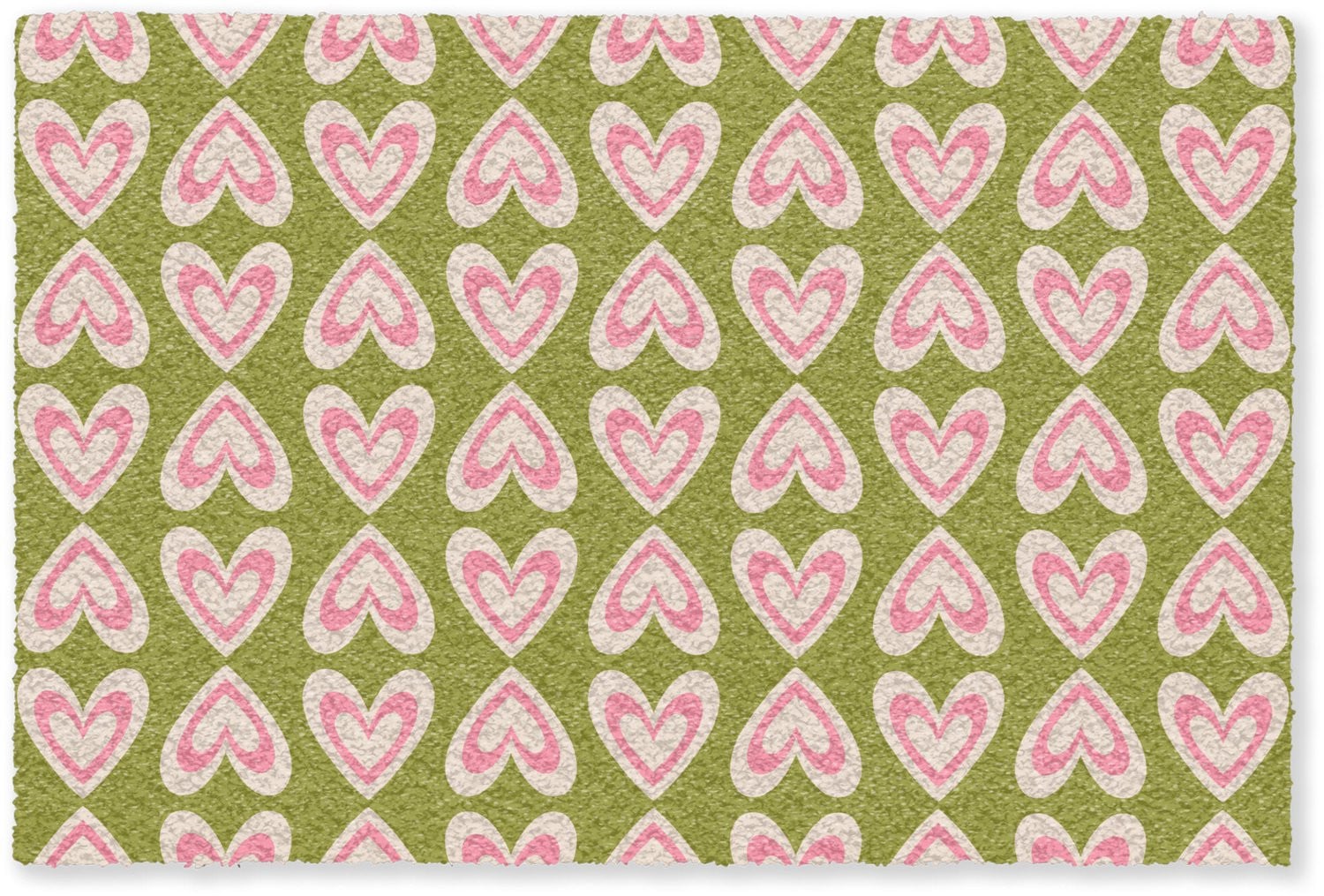 Olijfgroene droogloopmat met hartjespatroon voor binnen, 90 x 60 cm