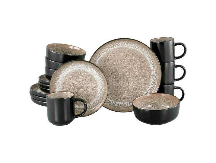 Kombiservice Nordic Fjord Schwarz, Beige 16--Teilig