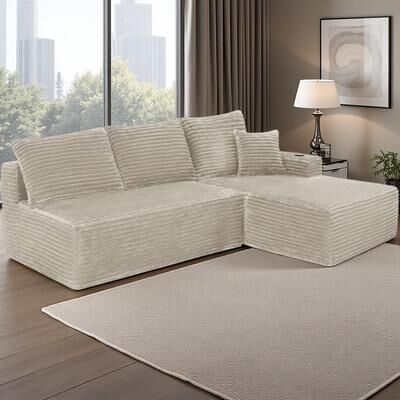 "96"" Plush Cloud L-Shape Modular Sectional Sofa with Chaise, Deep Seat, Cup Holder, and No Assembly Required"