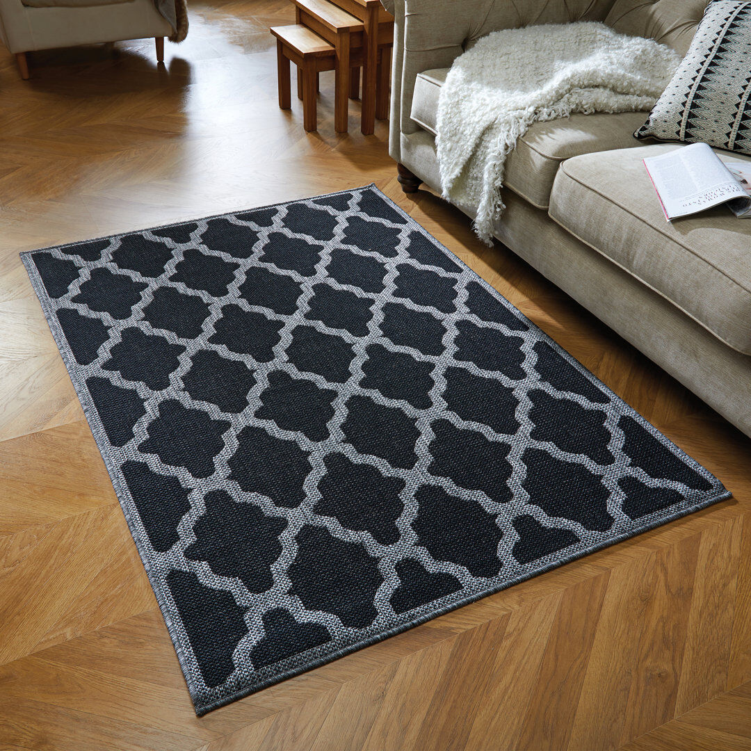 Zipcode Design Sigrith Rectangle Geometric Dhurrie Area Rug Black Rectangle 120 x 160cm