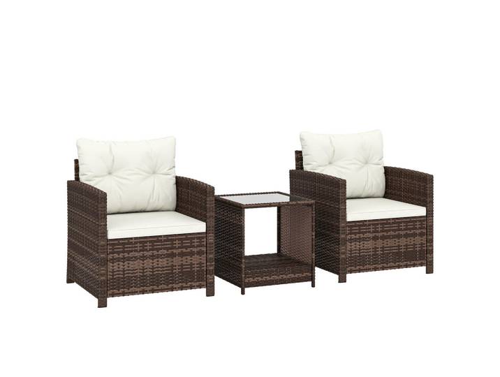 Outsunny Bistroset 3er Set PE-Rattan Stahl Cremeweiß, Braun, Metall, 3-teilig, Füllung: Polyester,Baumwollfüllung,Baumwollfüllung, quadratisch, eckig, Gartenmöbel, Gartengarnituren, Gartenmöbel-Sets