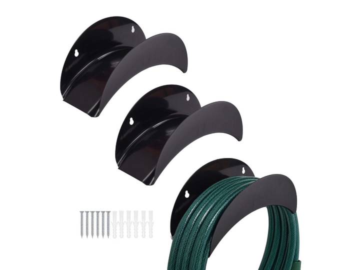 Relaxdays Schlauchhalter Schwarz 3er-Set Eisen Wandmontage, Metall, 28x13x13 cm, Gartenzubehör