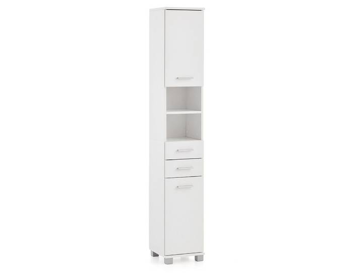 Lomadox Hochschrank PROVIDENCE-80 Badezimmerschrank, 2-türig, 2 Schubladen, weiß matt