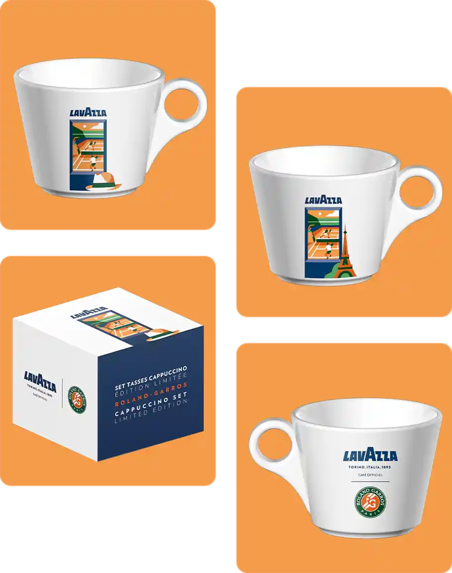 Lavazza   Roland-Garros set cappuccino - 2 tasses à cappuccino + 2 soucoupes