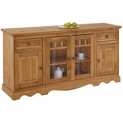 Sideboard OTTO HOME "Melissa Kommode mit 4 Türen und 2 Schubläden, dekorative Fräsungen", beige (natur gebeizt, gewachst), B:169cm H:85cm T:45cm, Sideboards, Sideboard, aus massivem Kiefernholz, dekorativen Fräsungen & Metallknopfgriffe